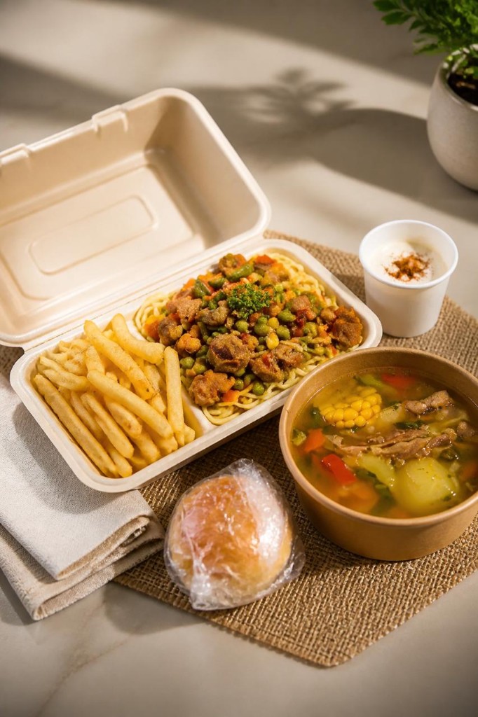 Saltado con tallarines y papas